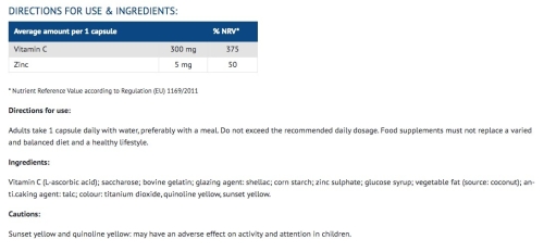 ارزش غذایی ویتامین ث زینک پلاس یورو ویتال