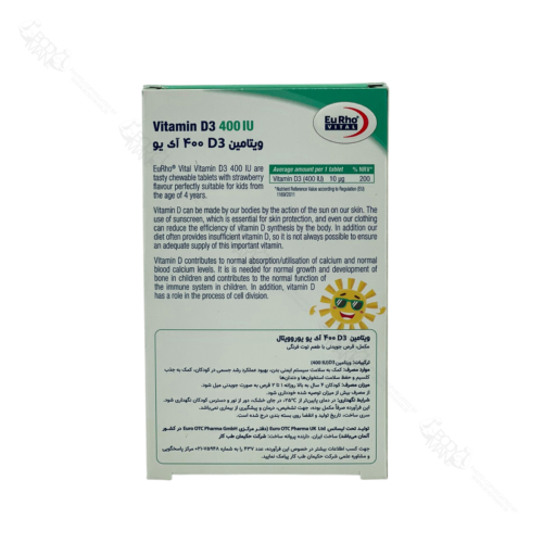 جدول فرمولاسیون - ترکیبات و اطلاعات تکمیلی ویتامین د3 400 یوروویتال