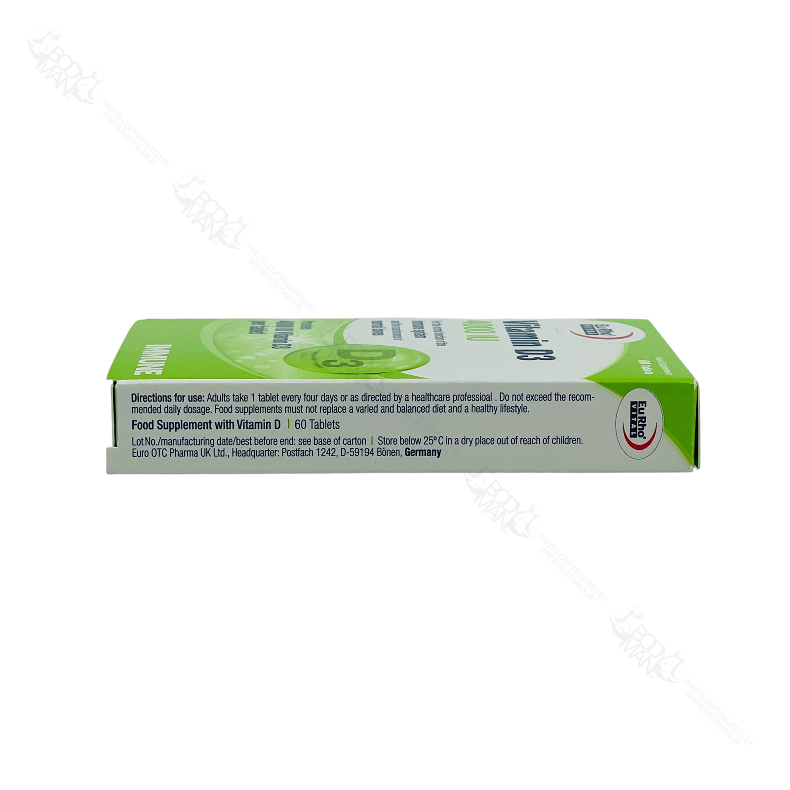 Eu Rho VITAL Vitamin D3 4000 IU directions for use دستور مصرف ویتامین د۳ ۴۰۰۰ واحد یوروویتال