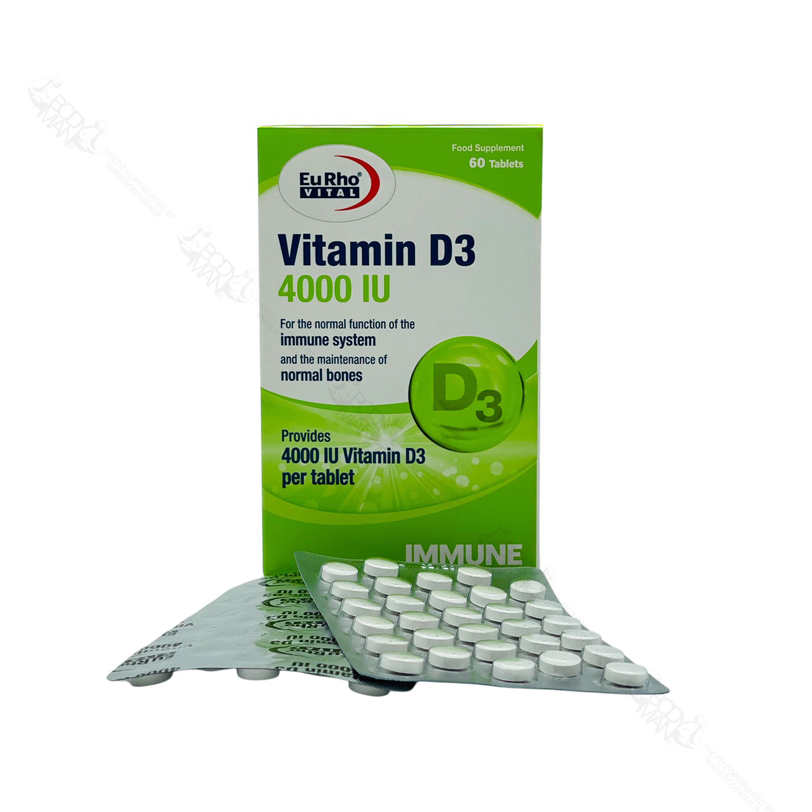 Eu Rho VITAL Vitamin D3 4000 IU ویتامین د۳ ۴۰۰۰ واحد یوروویتال