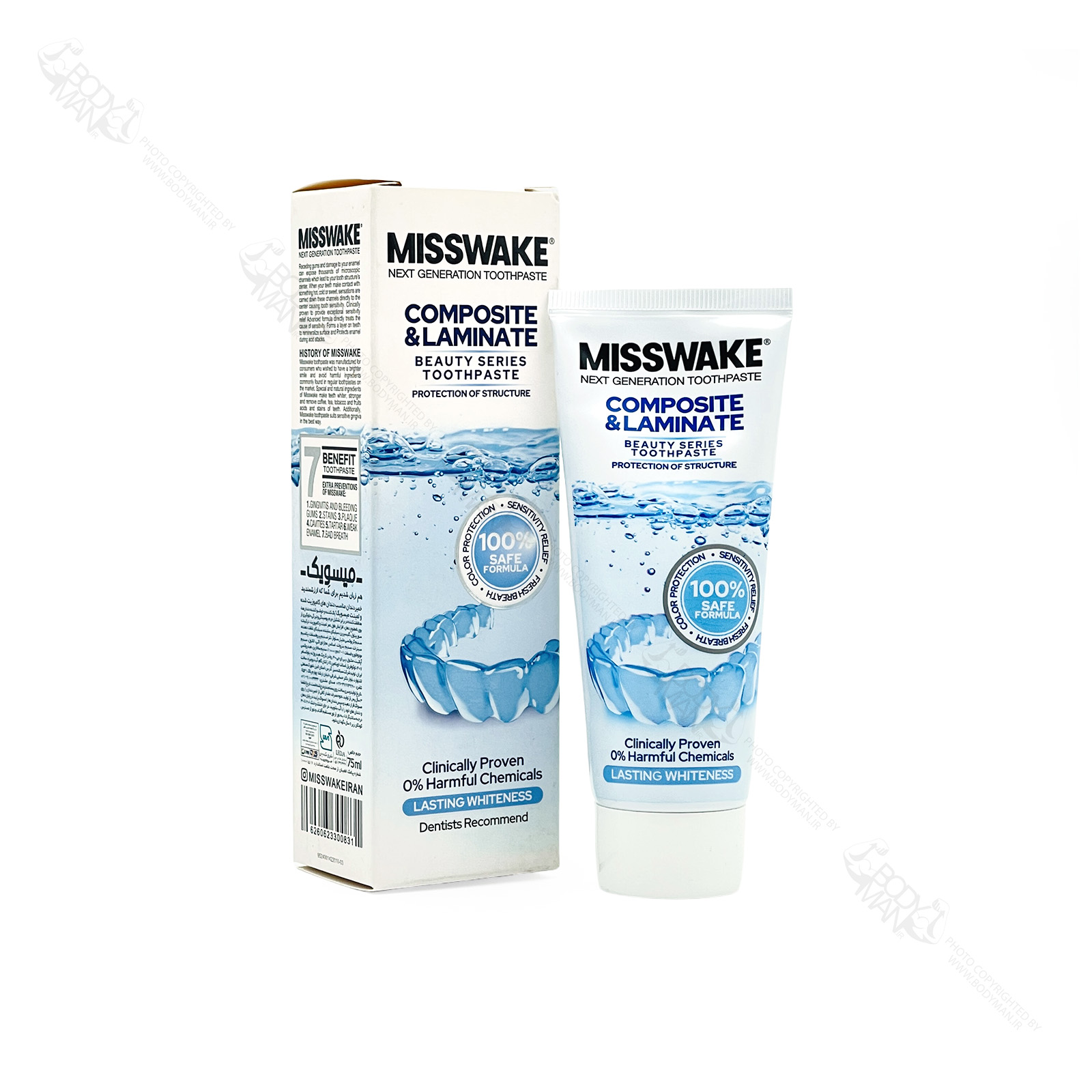 MISSWAKE COMPOSITE & LAMINATE TOOTHPASTE 75ml خمیر دندان مخصوص دندان های کامپوزیت و لمینیت میسویک ۷۵ میلی لیتری